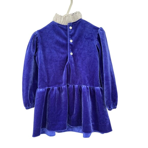 Vintage Toddler Girls 4T Blue Velvet Lace Dress Long Sleeve Party Holiday Used - Picture 2 of 16